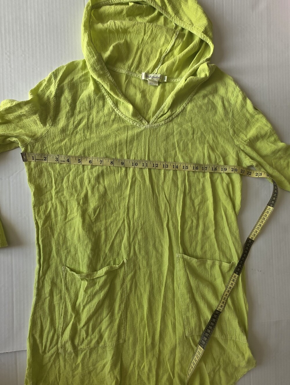 Fresh Produce Lime green Cotton Tunic Shirt Hooded Long Sleeve Lagenlook Coastal - Picture 6 of 7
